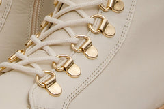 The Istinye Cream Leather Knee High Lace-Up Boot Limited Edition