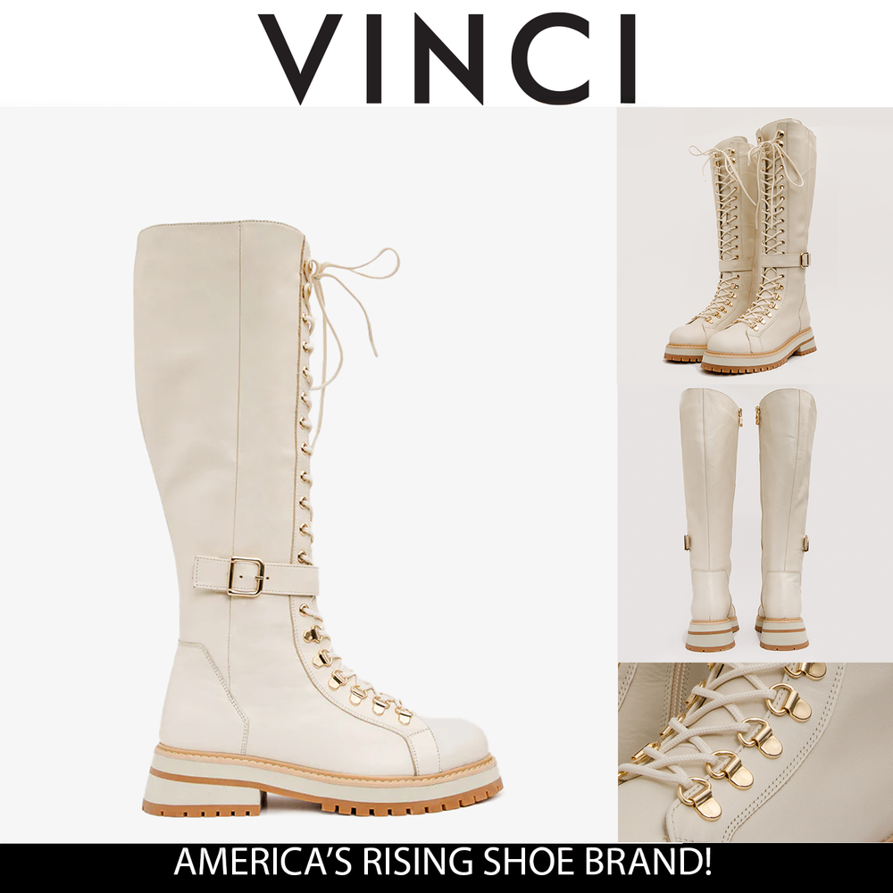 The Istinye Cream Leather Knee High Lace-Up Boot Limited Edition