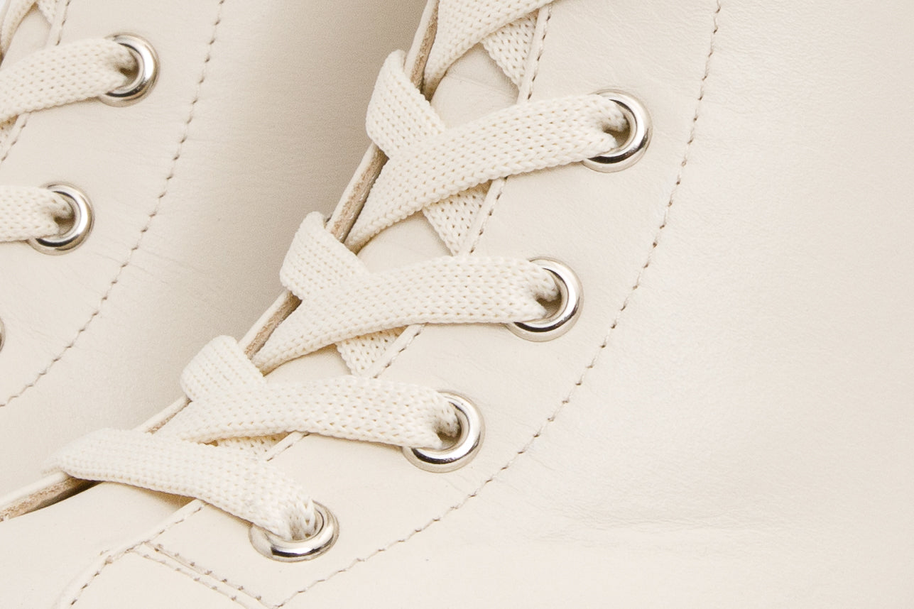 The Estrada Cream Leather Lace-Up Platform Heel Mid Calf Boot