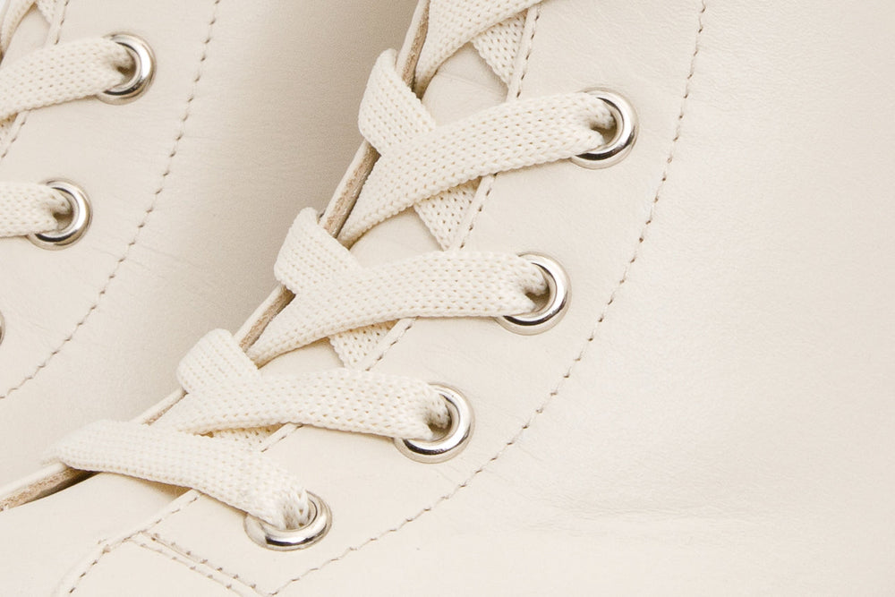 The Estrada Cream Leather Lace-Up Platform Heel Mid Calf Boot