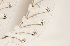The Estrada Cream Leather Lace-Up Platform Heel Mid Calf Boot
