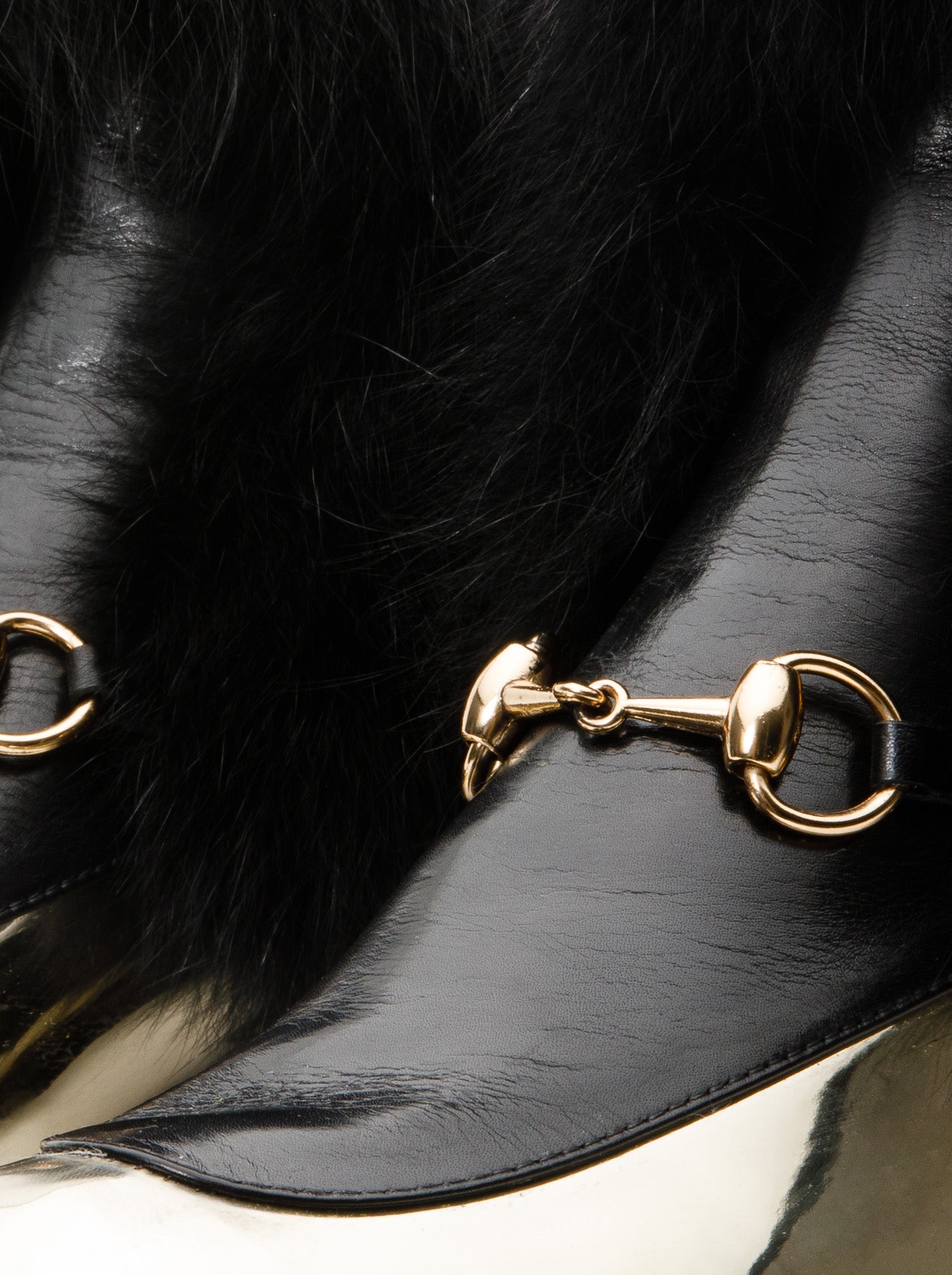 The Izmir Black Gold Leather Natural Fox Fur Mid Calf Boot