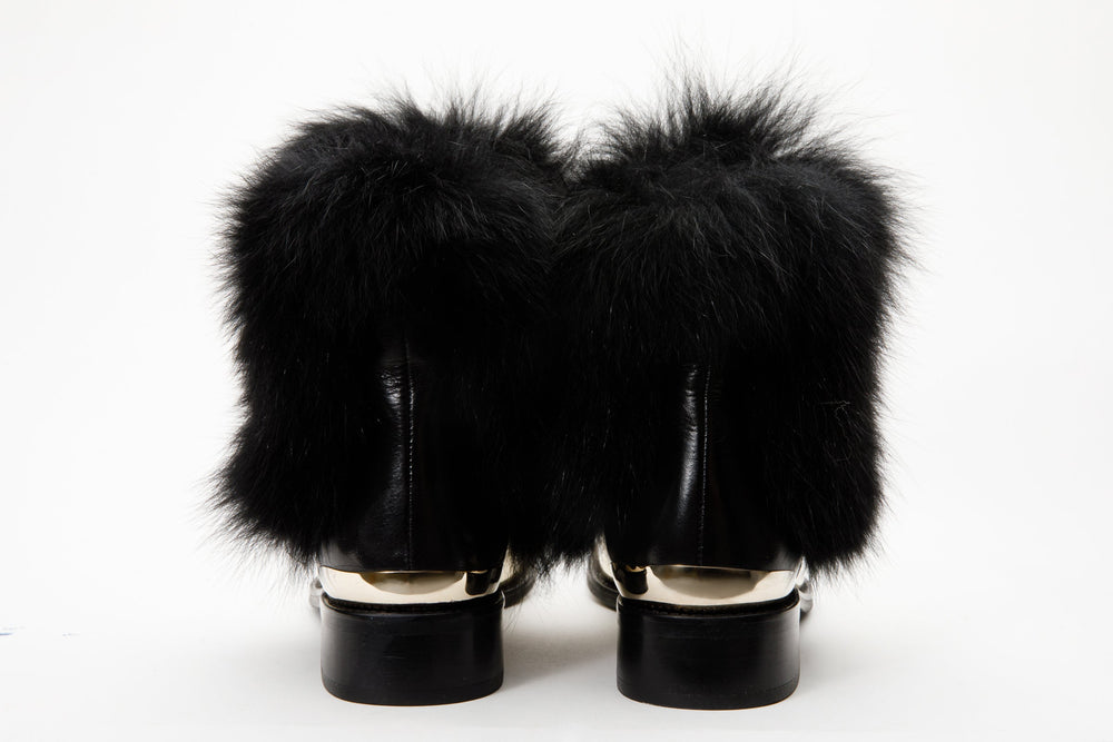 The Izmir Black Gold Leather Natural Fox Fur Mid Calf Boot