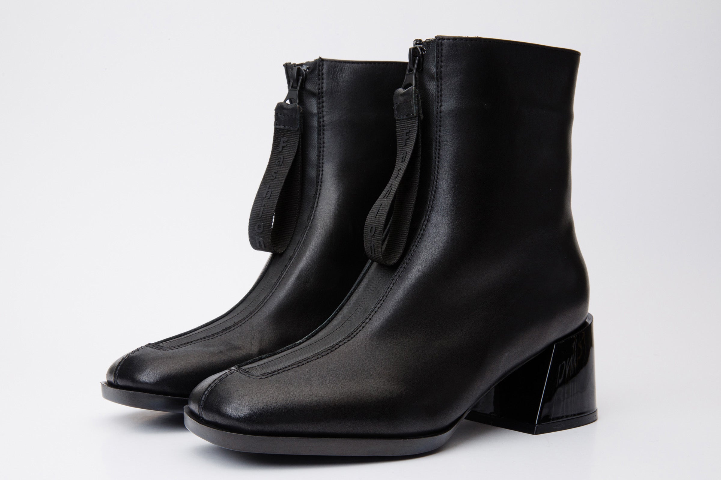 The Tackle Black Leather Block Heel Boot