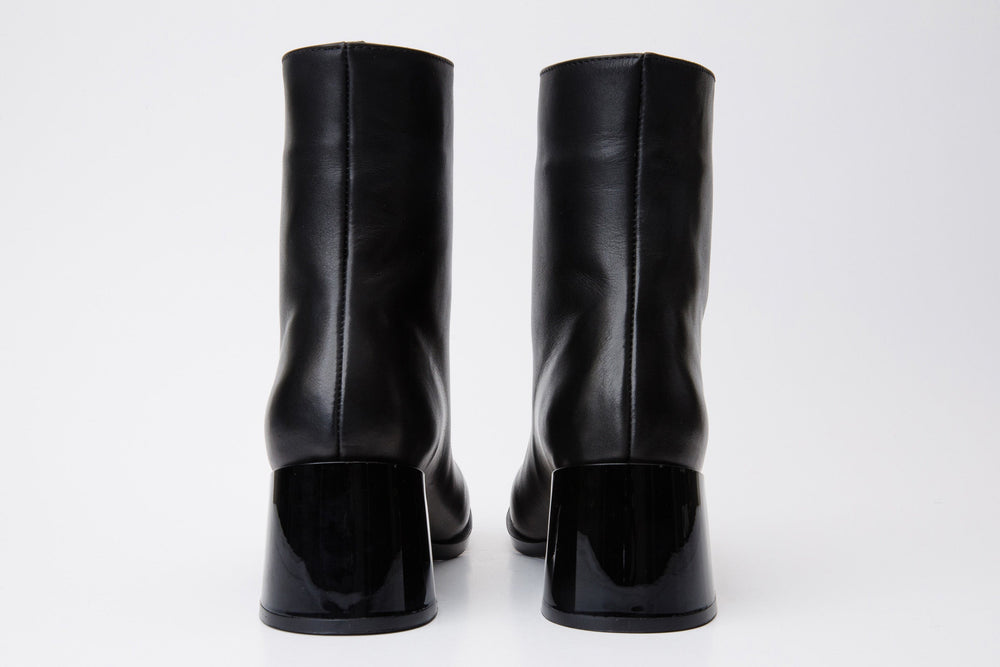 The Tackle Black Leather Block Heel Boot