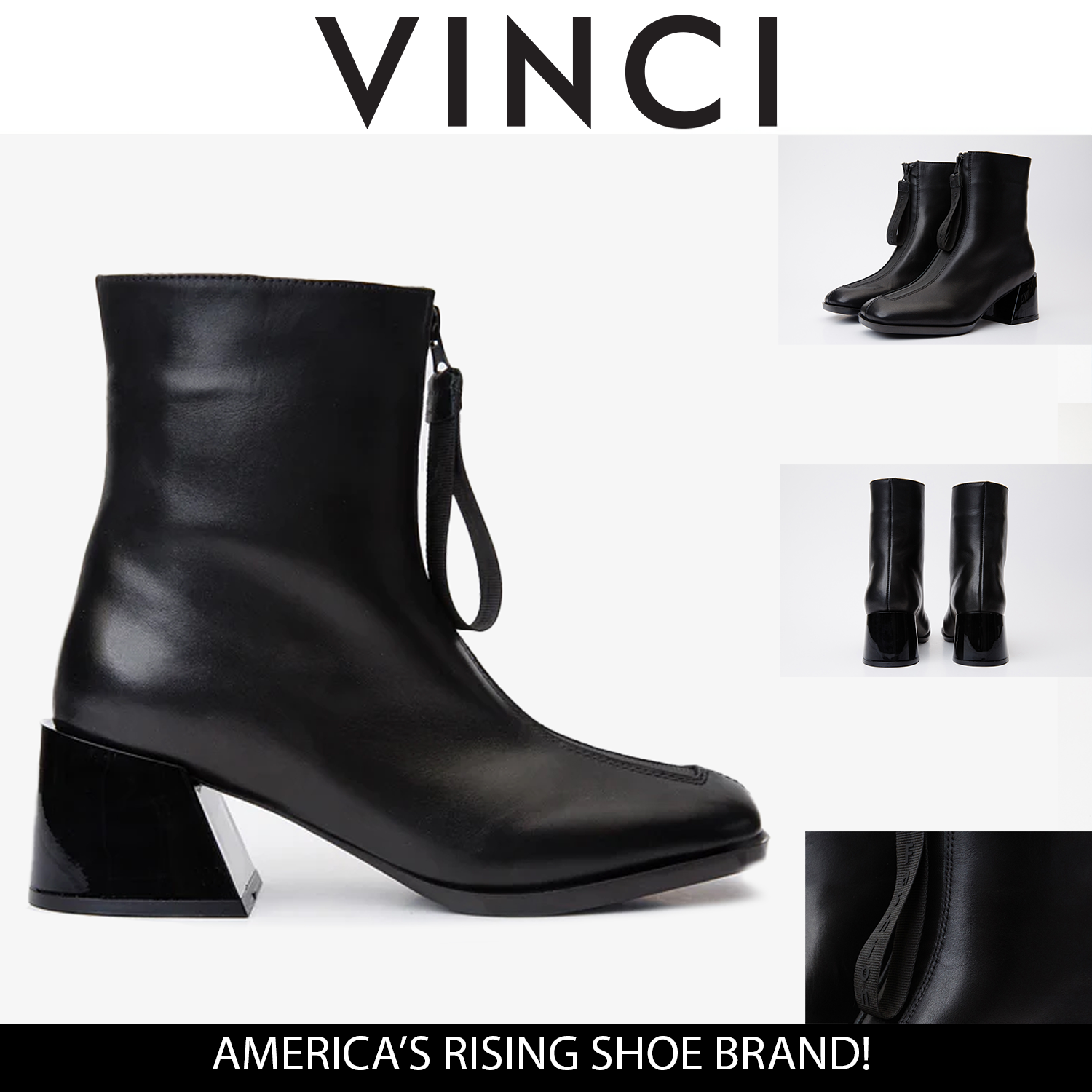 The Tackle Black Leather Block Heel Boot