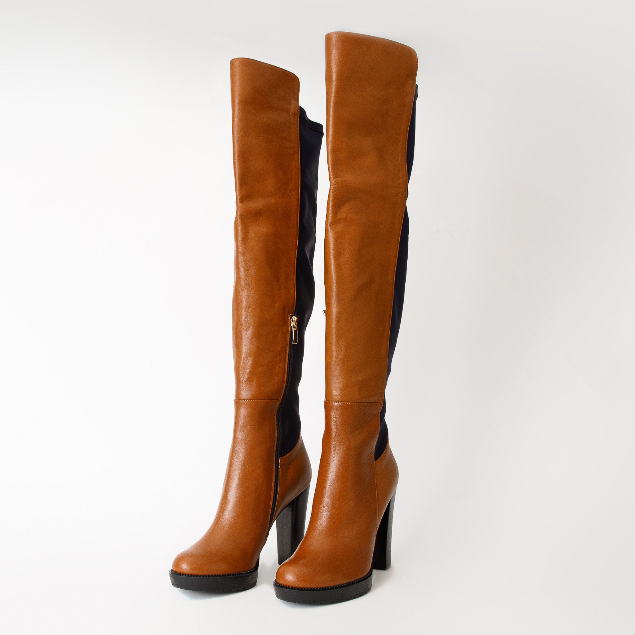 The Sao Paulo Tan Leather Knee High Platform Heel Boot