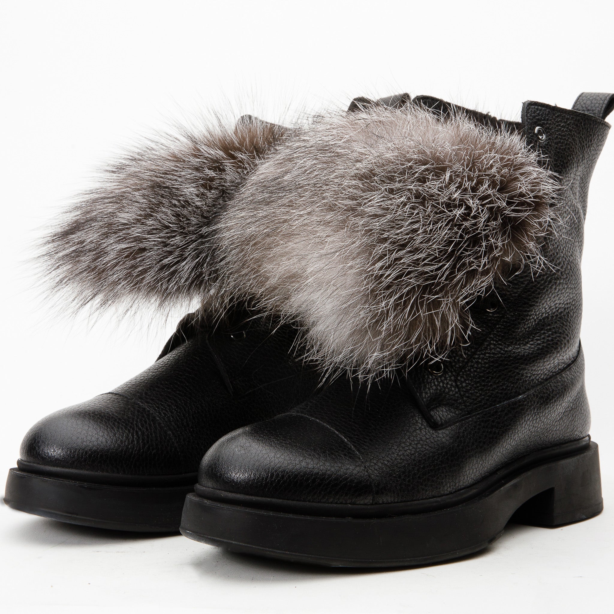 The Kajapati Black Leather Natural Fur Mid Calf Boot