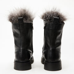 The Kajapati Black Leather Natural Fur Mid Calf Boot