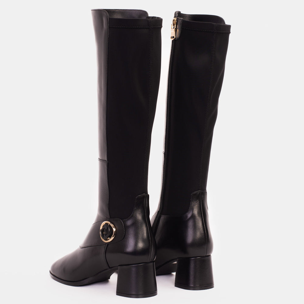 The Windsor Black Leather Knee High Boot