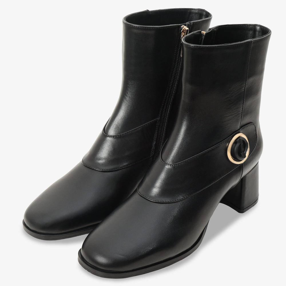 The Windsor Black Leather Block Heel Boot