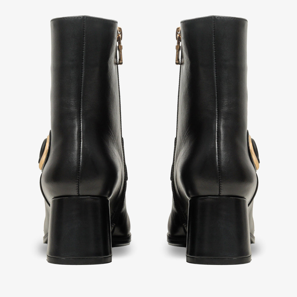 The Windsor Black Leather Block Heel Boot