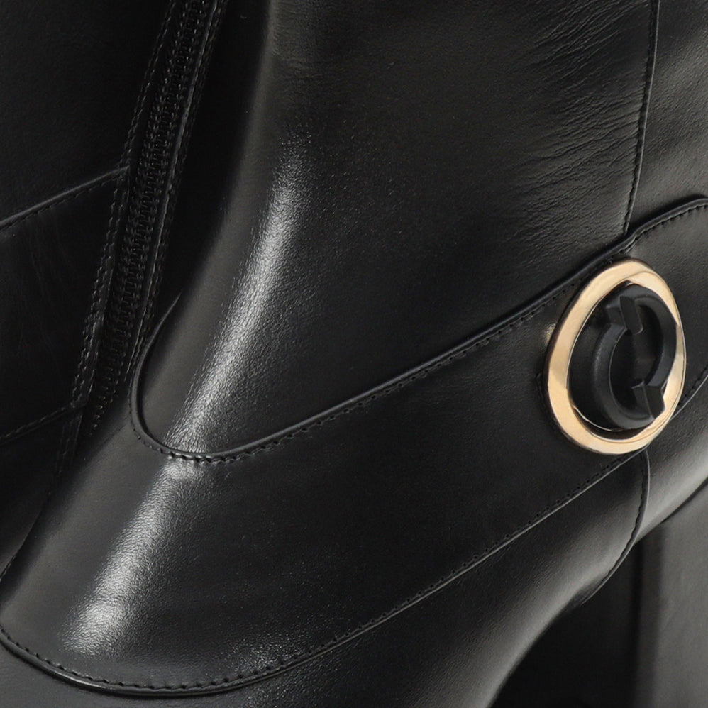 The Windsor Black Leather Block Heel Boot