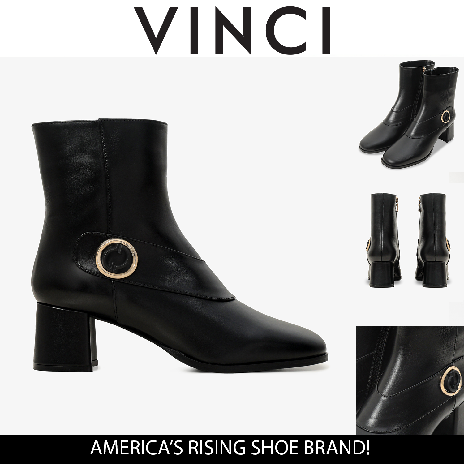 The Windsor Black Leather Block Heel Boot