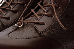 The Yildiz Brown Leather Lace-Up Ankle  Boot With a Side Zipper