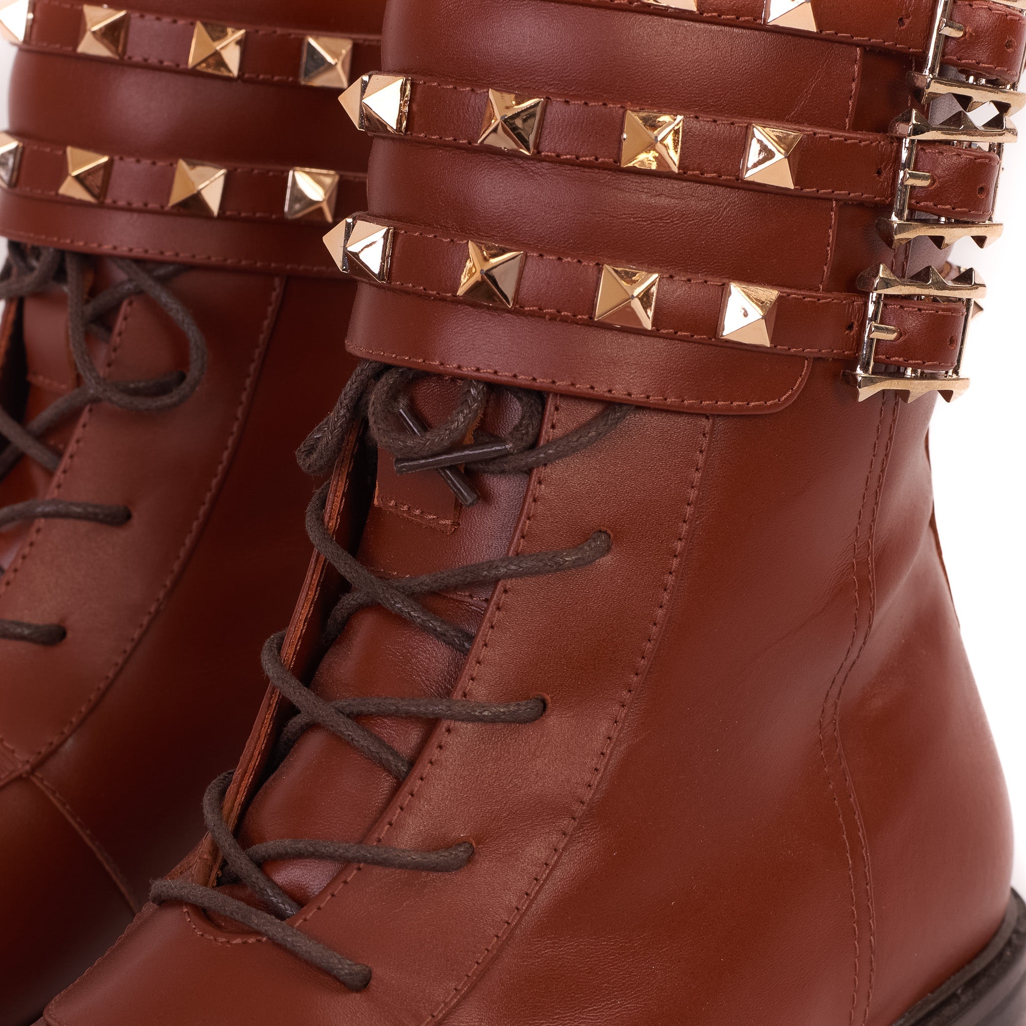 The Doncaster Brown Leather Lace-Up Mid Calf Boot With a Side Zipper