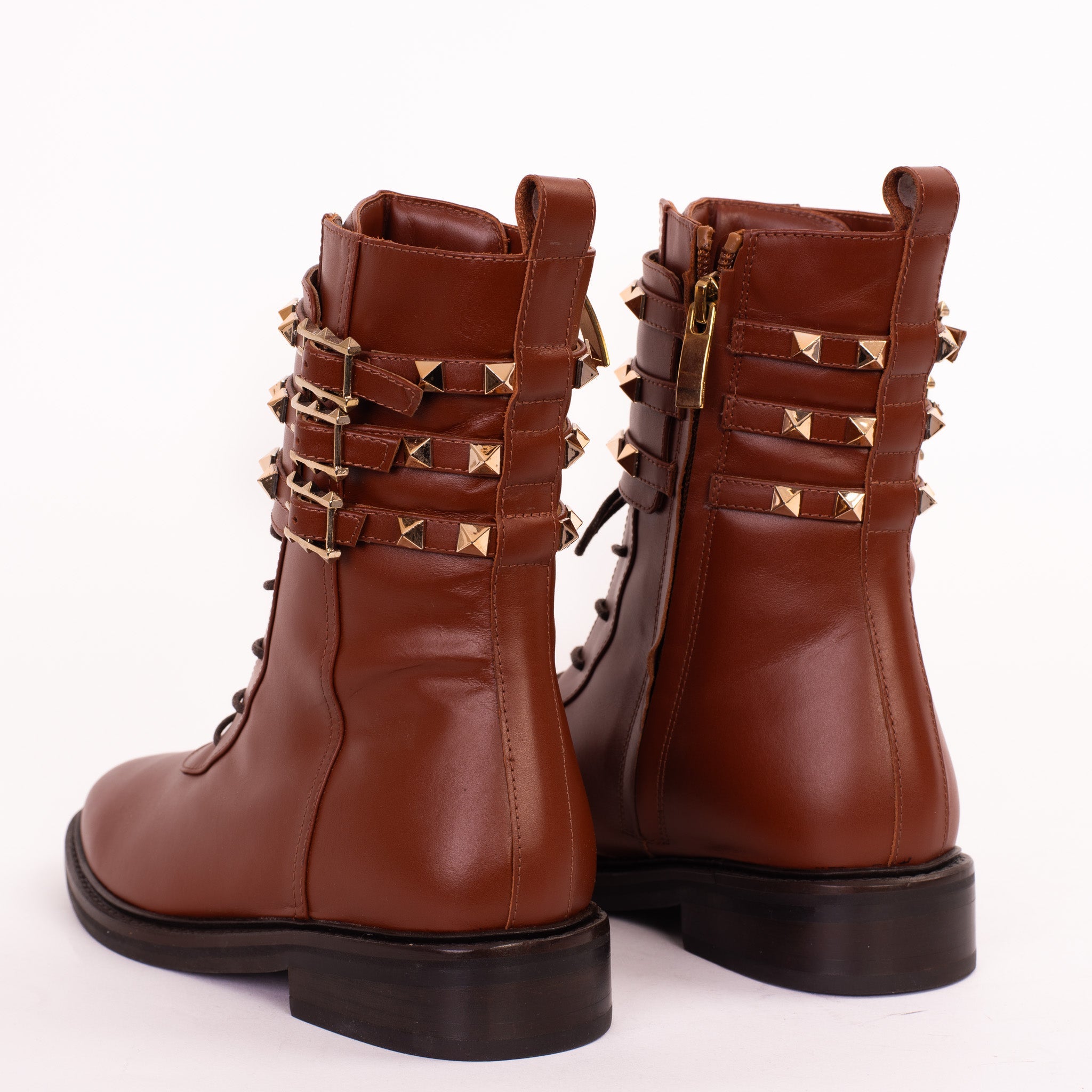 The Doncaster Brown Leather Lace-Up Mid Calf Boot With a Side Zipper