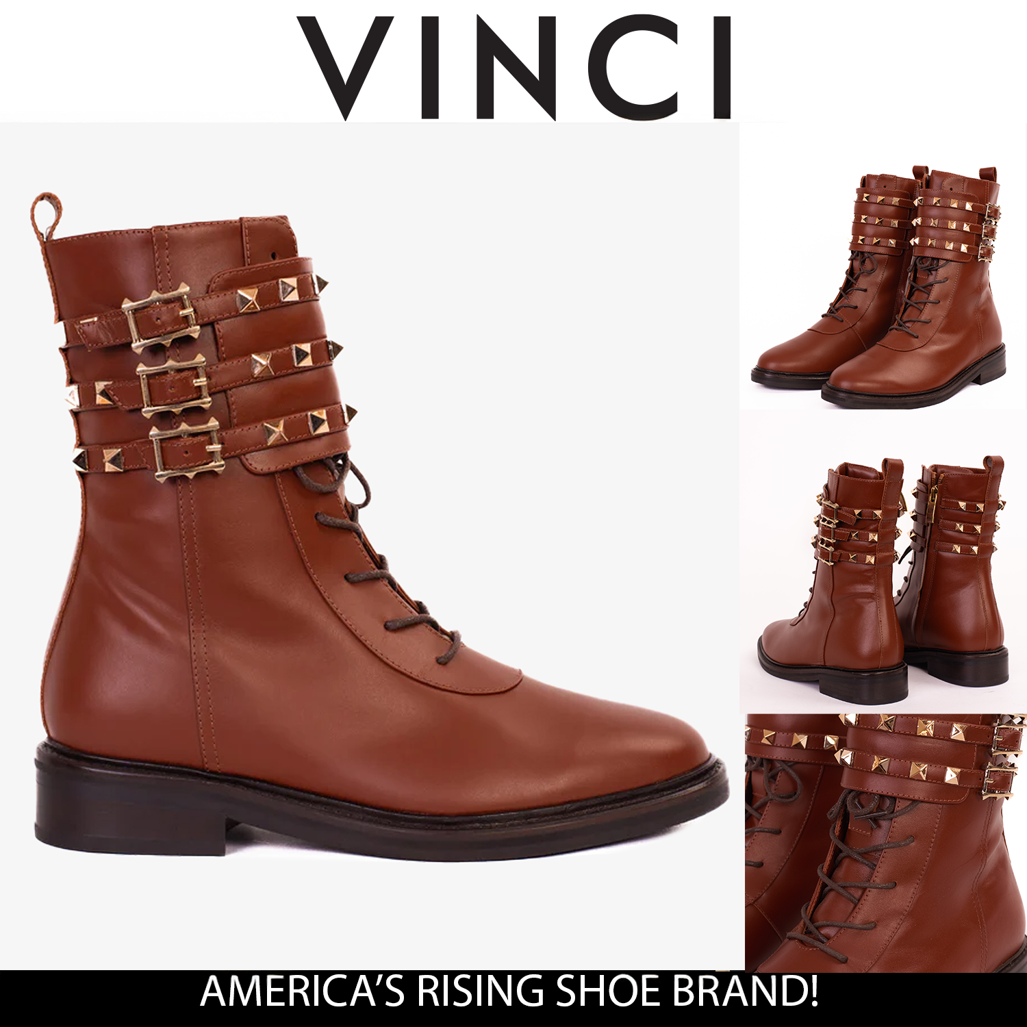 The Doncaster Brown Leather Lace-Up Mid Calf Boot With a Side Zipper