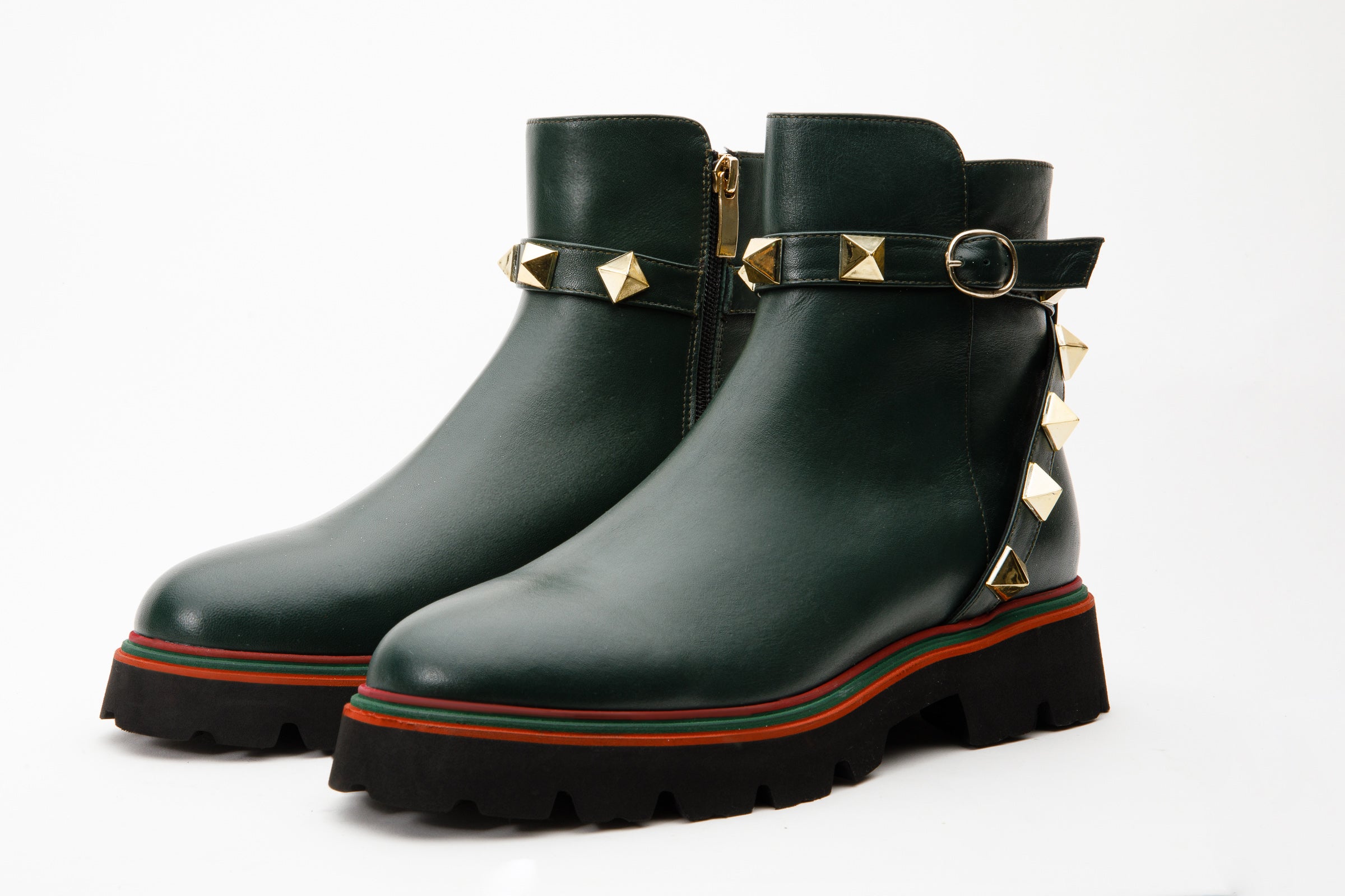 The Prag Green Leather Ankle Booto