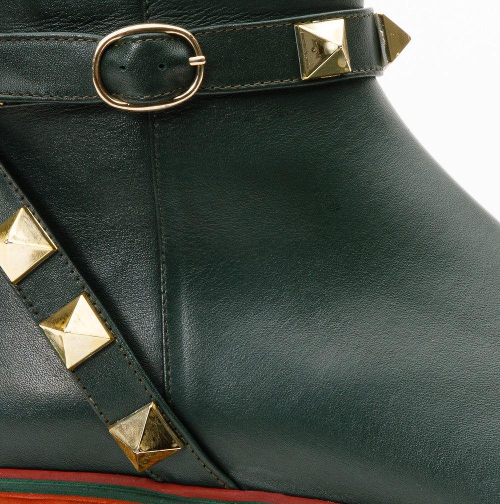 The Prag Green Leather Ankle Booto