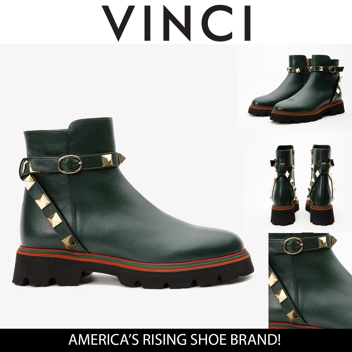 The Prag Green Leather Ankle Booto
