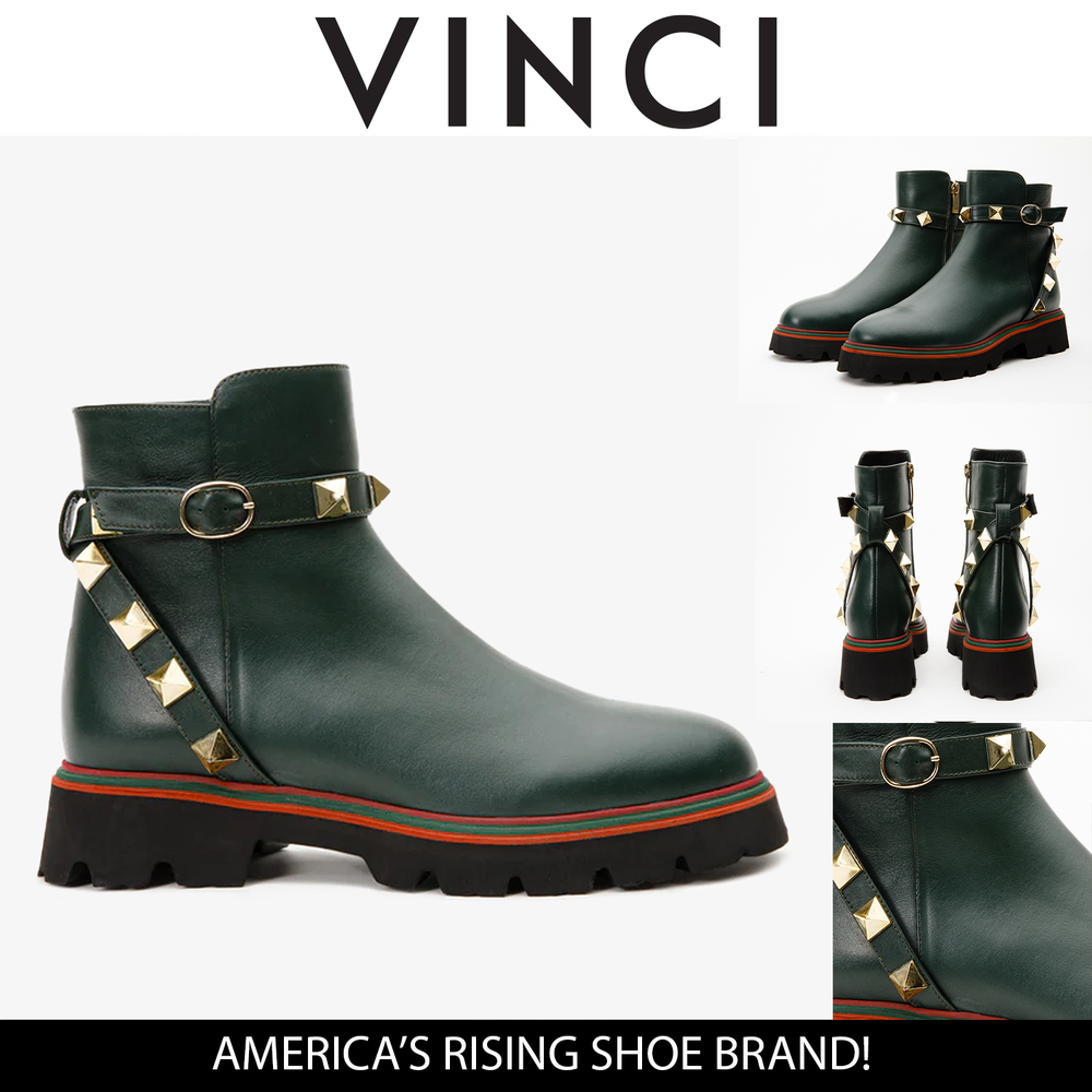The Prag Green Leather Ankle Booto