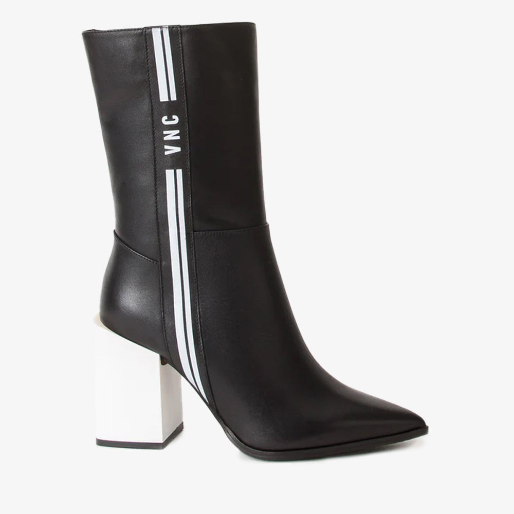The Loretto Black Leather Block Heel Mid Calf Boot
