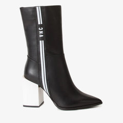 The Loretto Black Leather Block Heel Mid Calf Boot