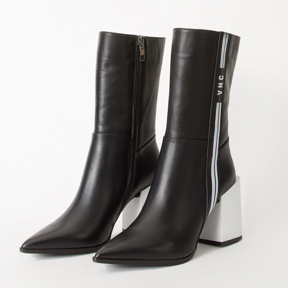The Loretto Black Leather Block Heel Mid Calf Boot