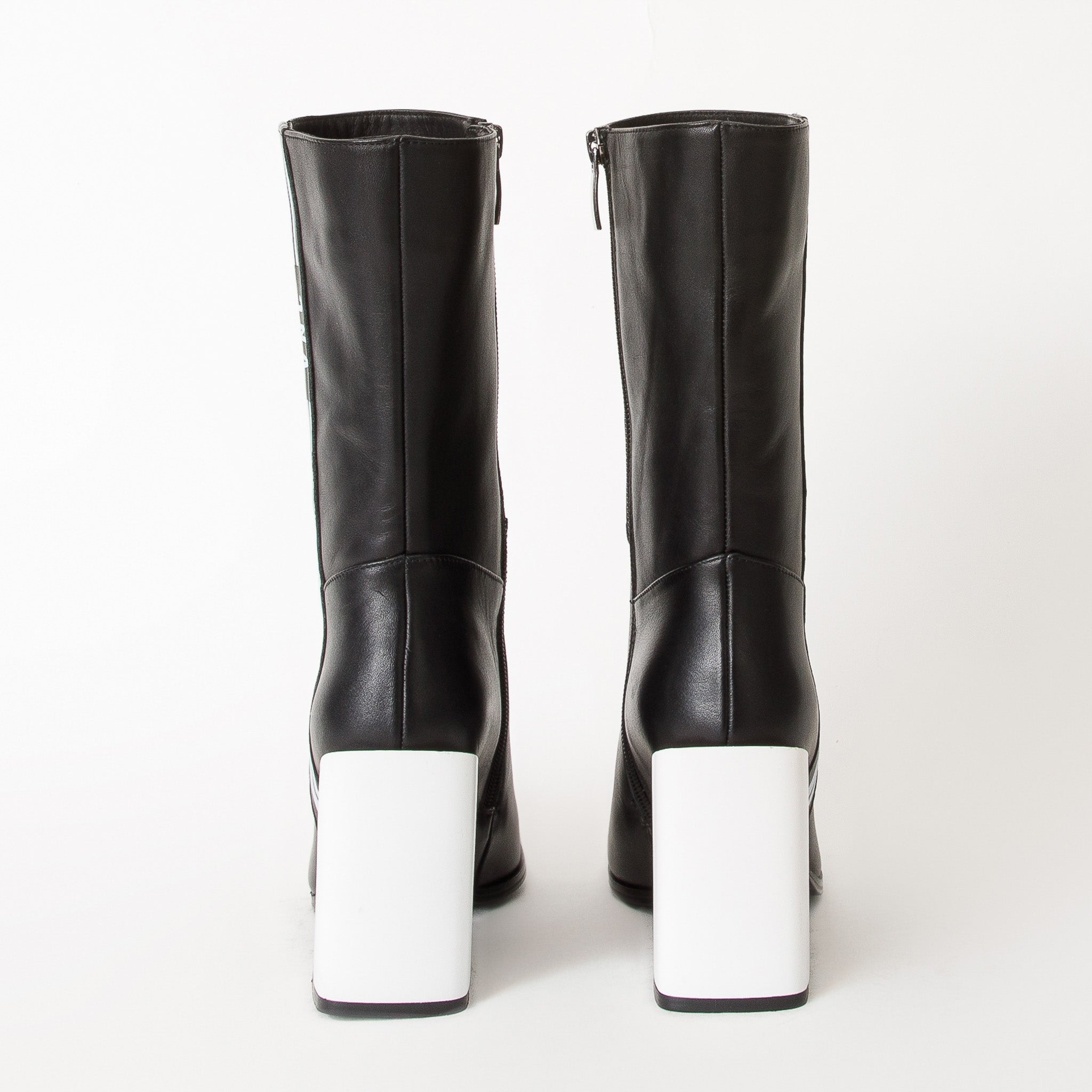 The Loretto Black Leather Block Heel Mid Calf Boot