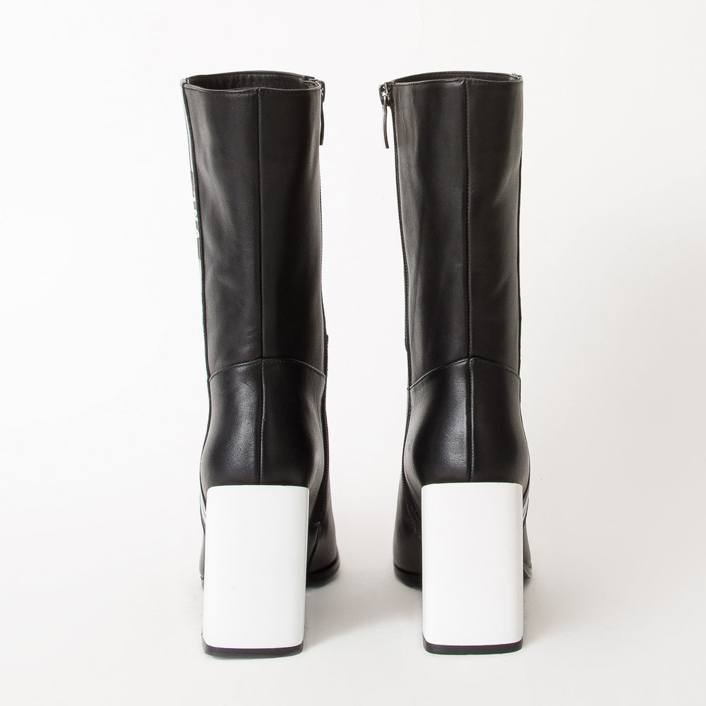 The Loretto Black Leather Block Heel Mid Calf Boot