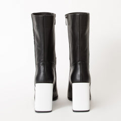 The Loretto Black Leather Block Heel Mid Calf Boot
