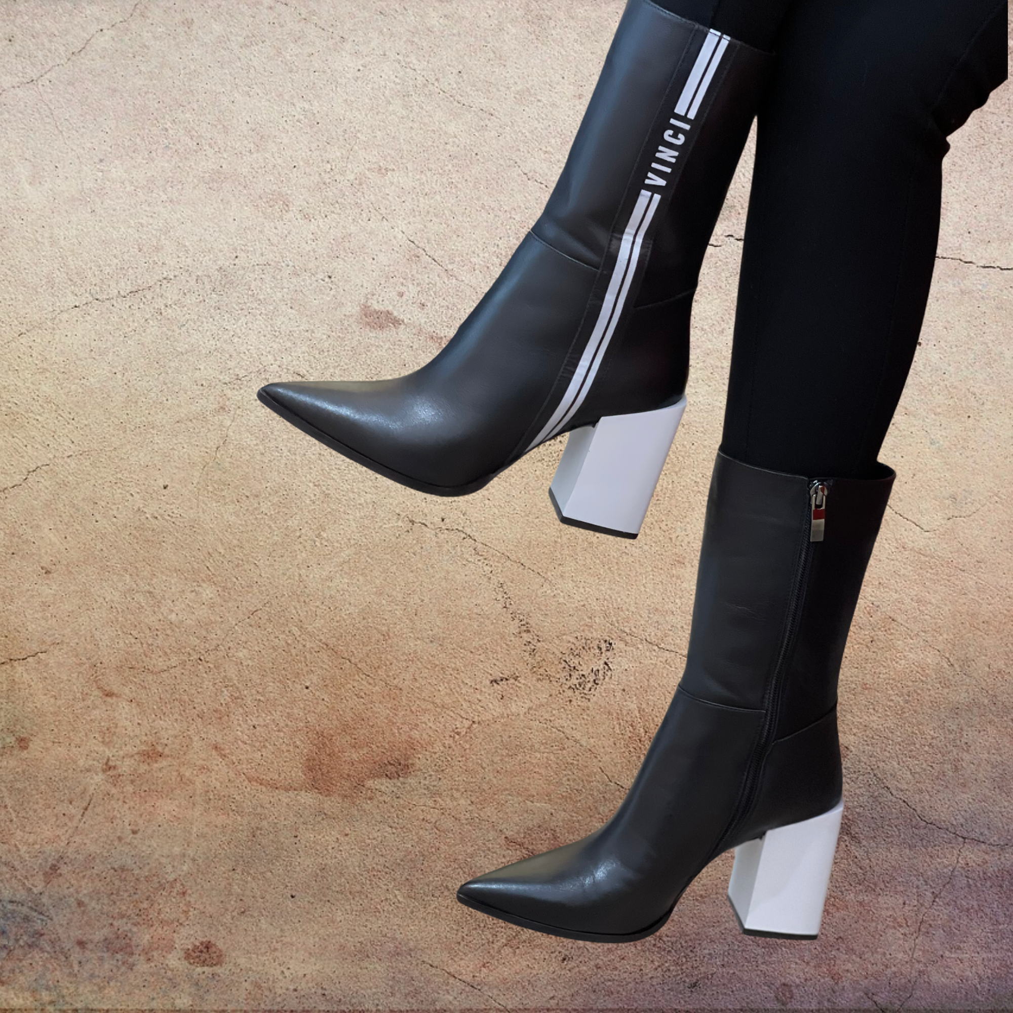 The Loretto Black Leather Block Heel Mid Calf Boot