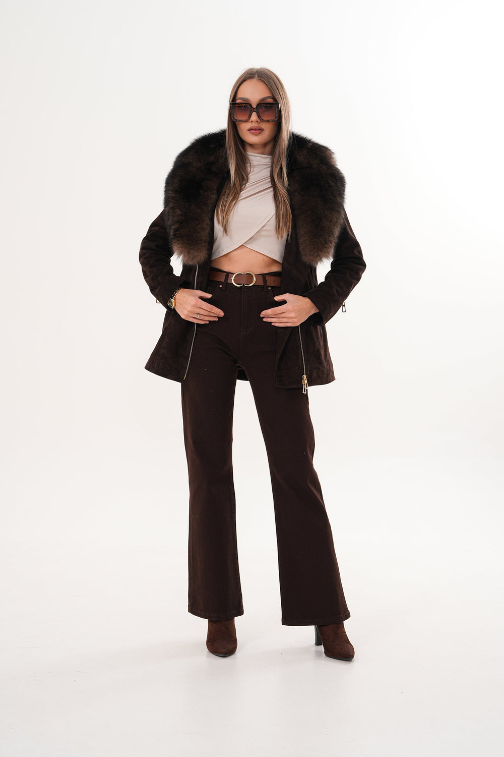 The Alessia Brown Leather Fox Fur Jacket
