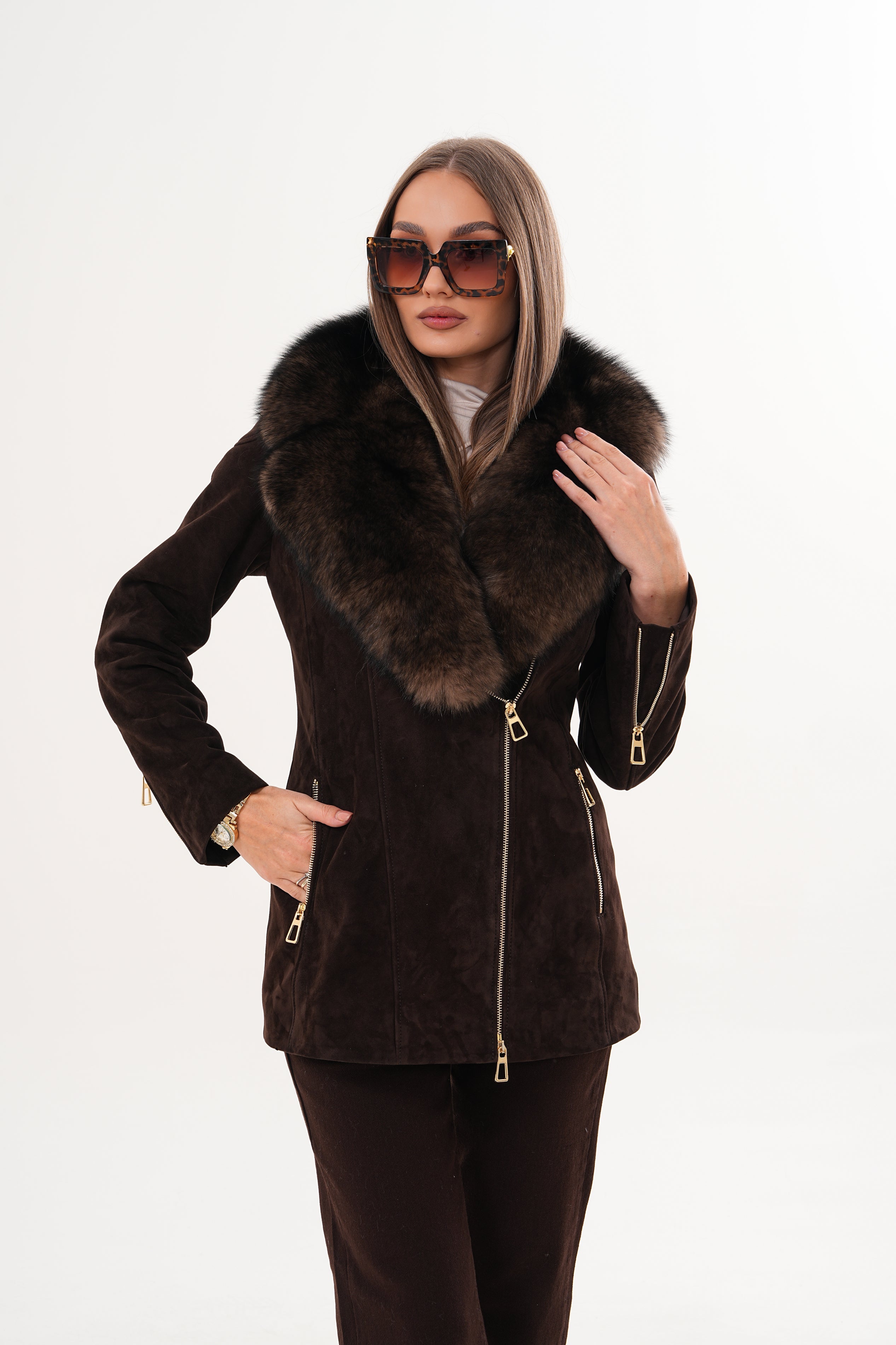 The Alessia Brown Leather Fox Fur Jacket