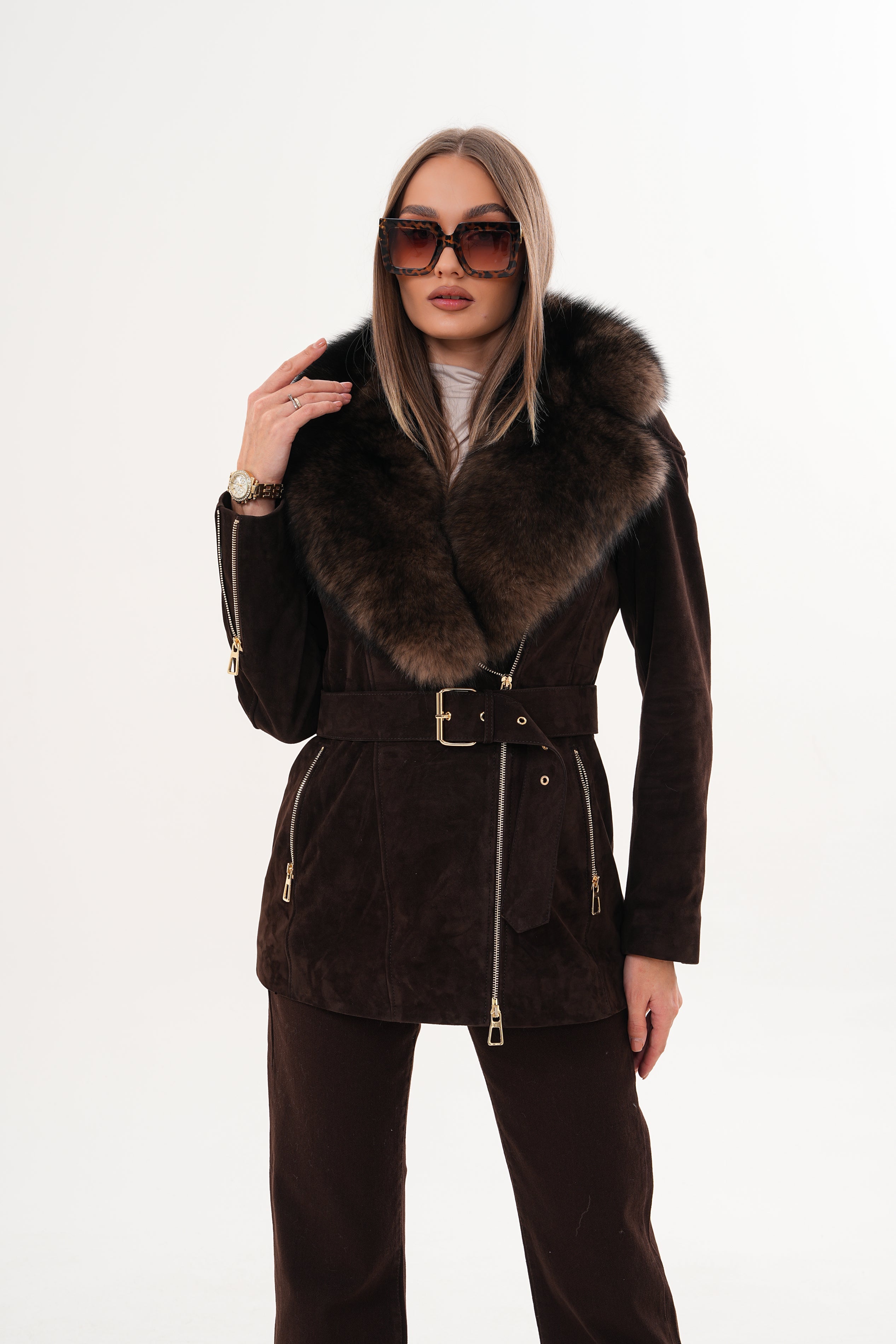 The Alessia Brown Leather Fox Fur Jacket