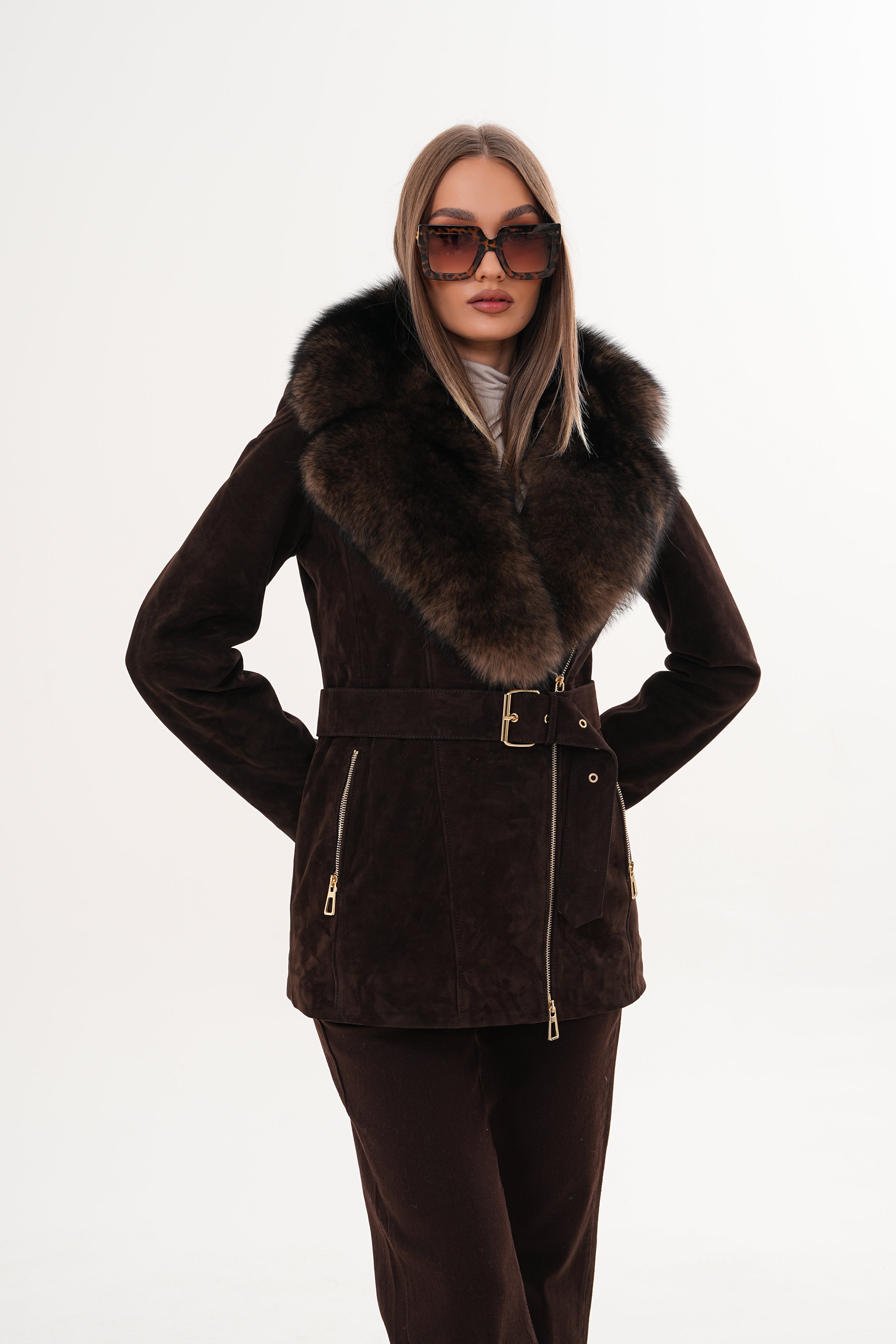 The Alessia Brown Leather Fox Fur Jacket