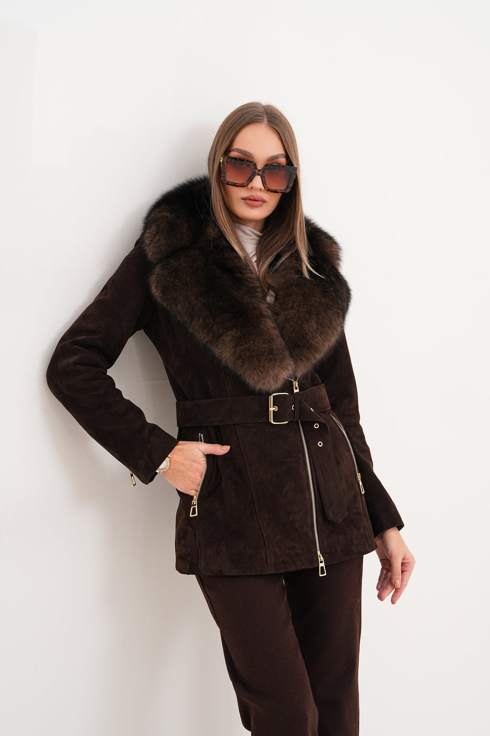 The Alessia Brown Leather Fox Fur Jacket