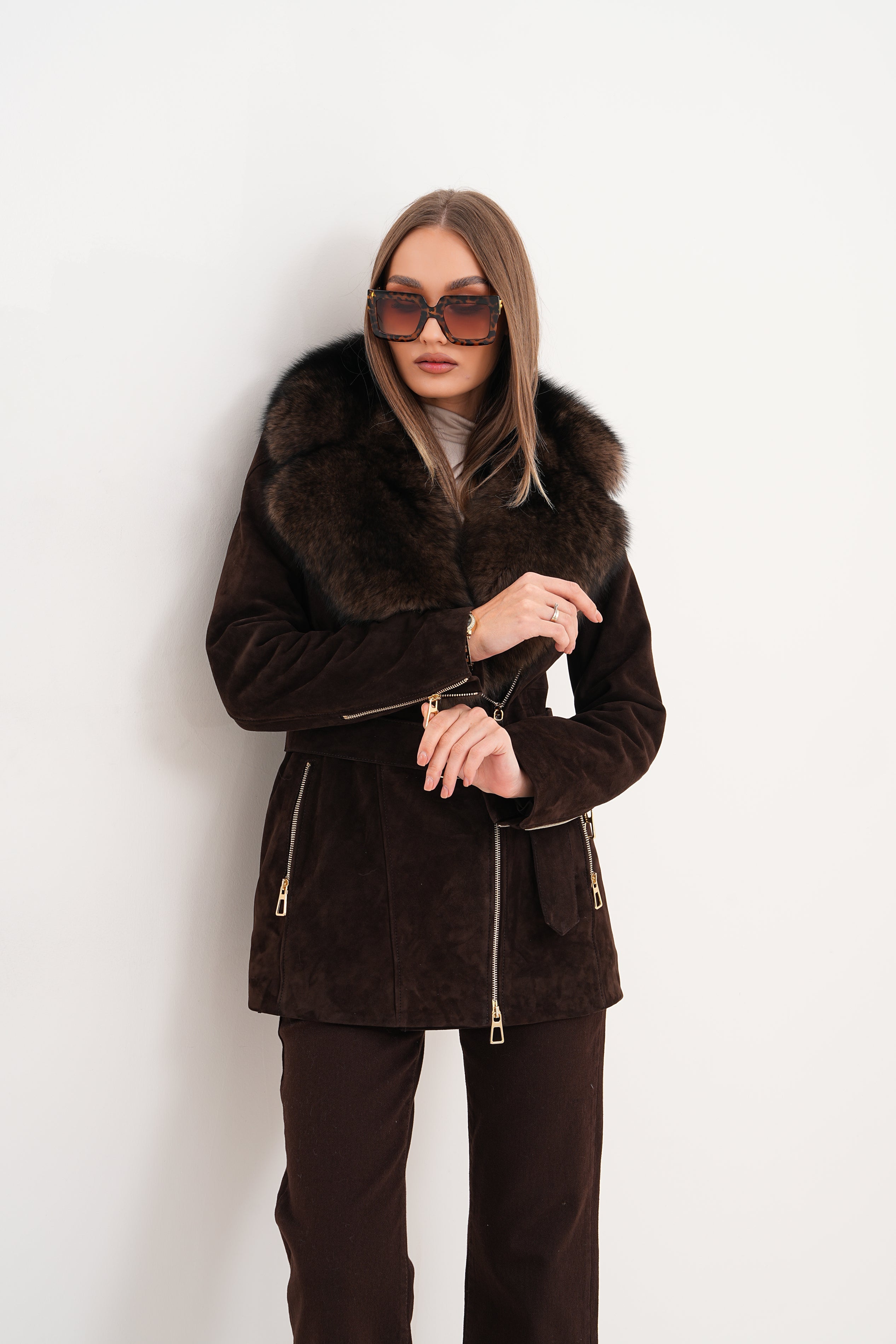 The Alessia Brown Leather Fox Fur Jacket