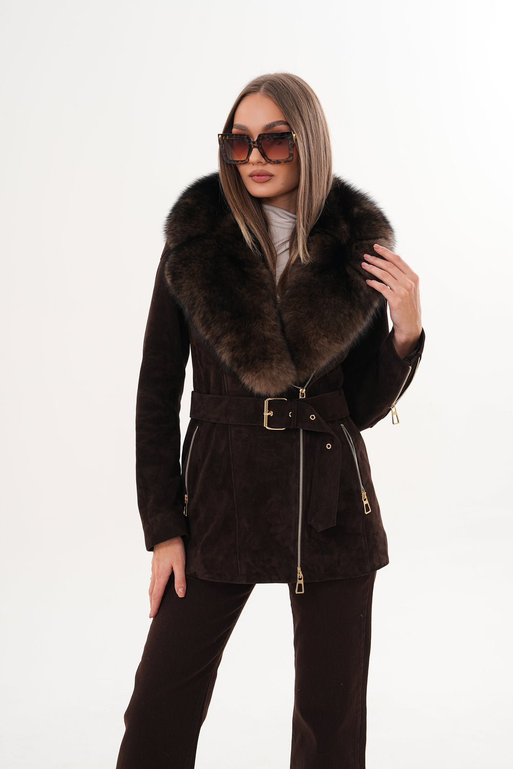 The Alessia Brown Leather Fox Fur Jacket