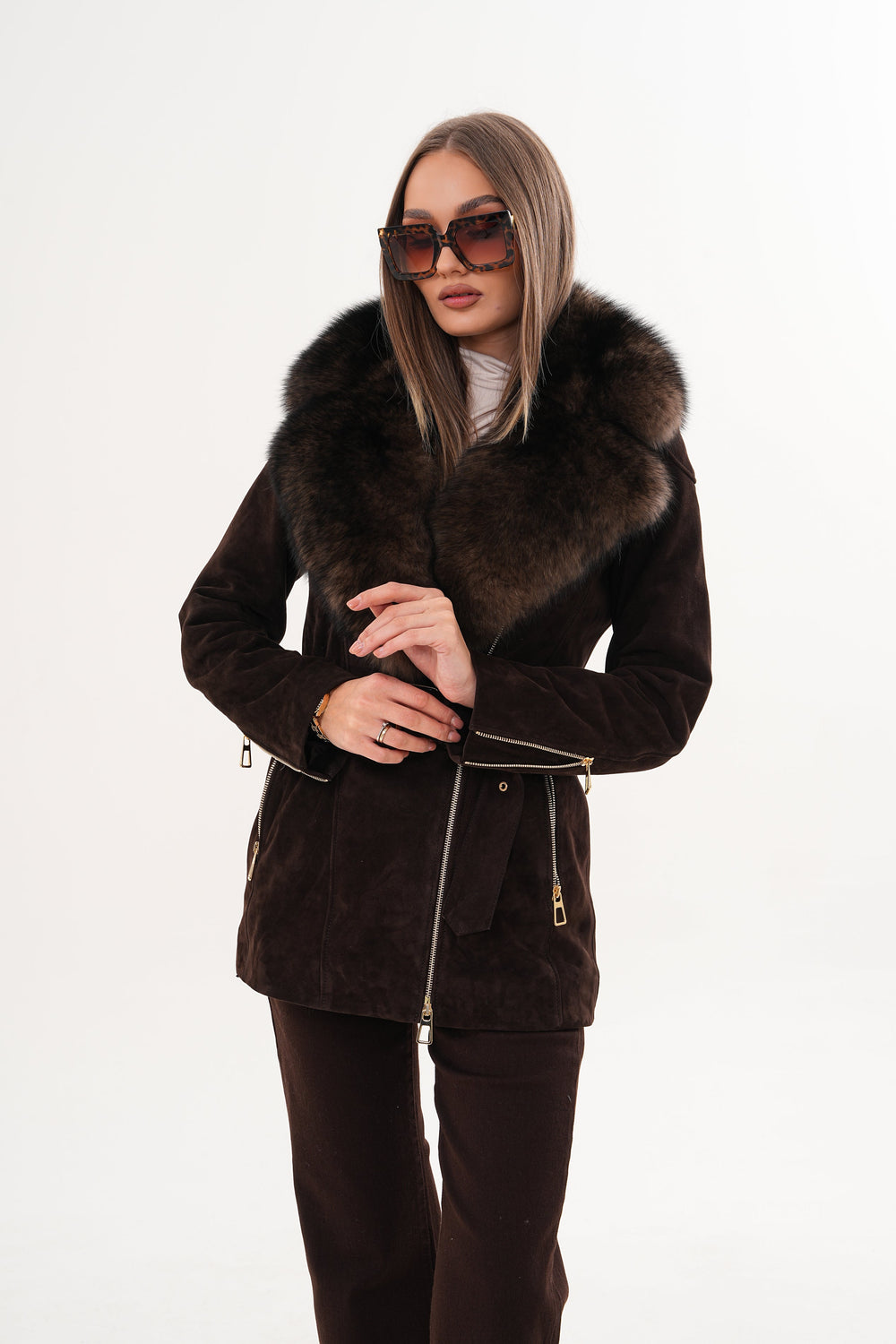 The Alessia Brown Leather Fox Fur Jacket