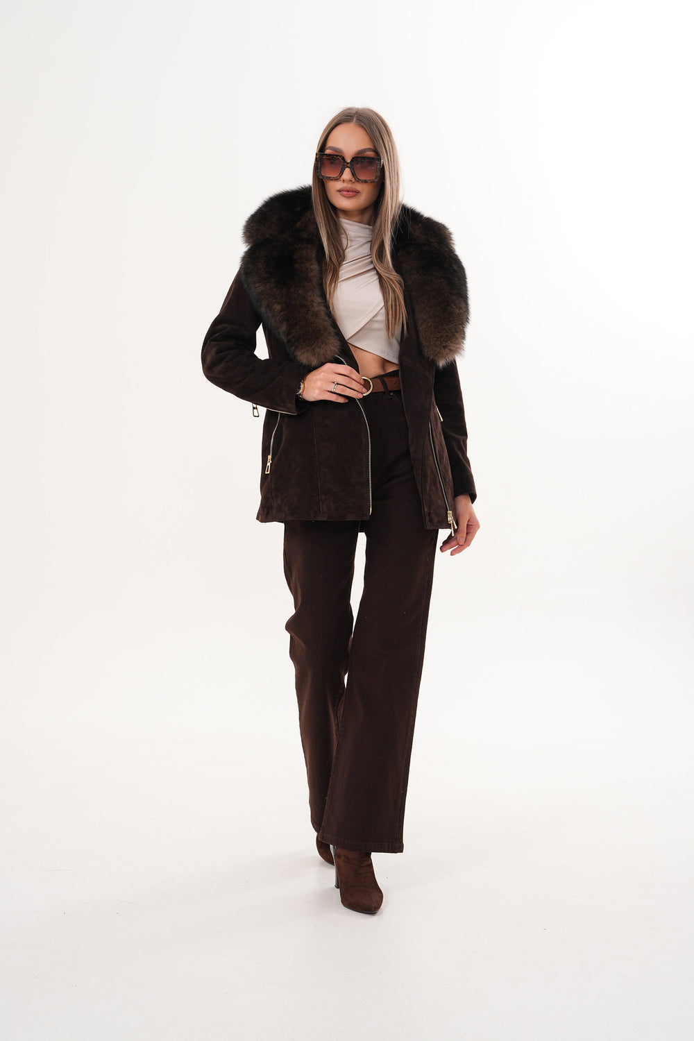 The Alessia Brown Leather Fox Fur Jacket