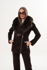 The Alessia Brown Leather Fox Fur Jacket
