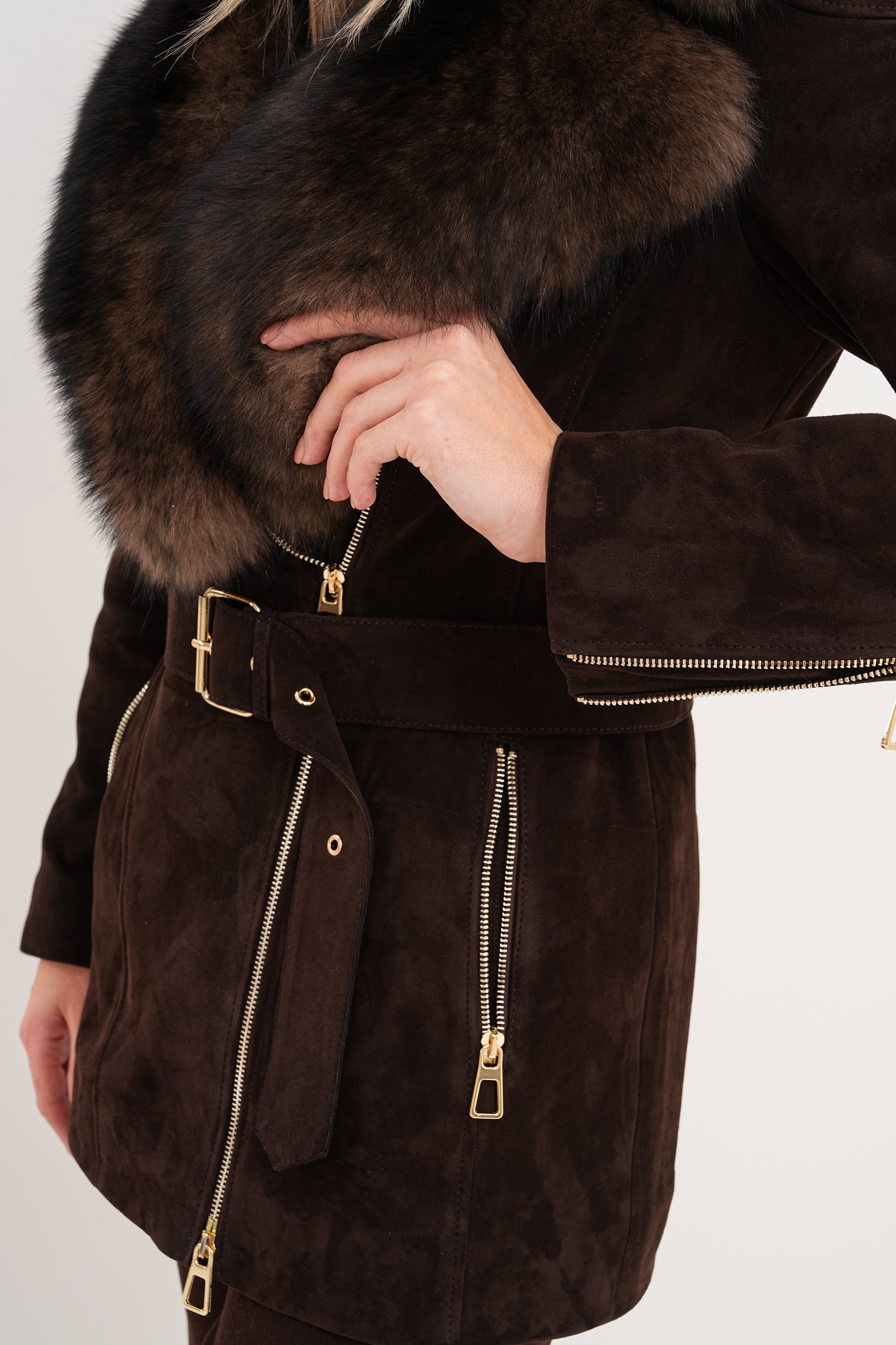 The Alessia Brown Leather Fox Fur Jacket