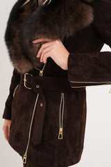 The Alessia Brown Leather Fox Fur Jacket