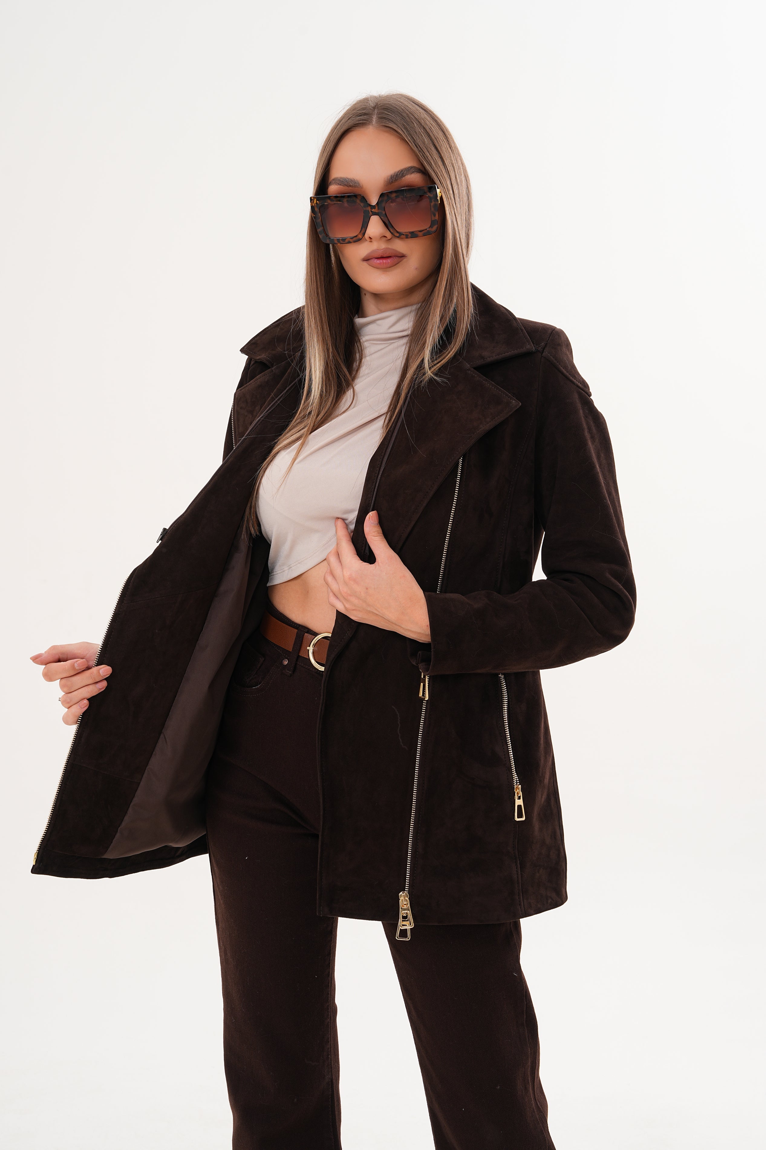 The Alessia Brown Leather Fox Fur Jacket