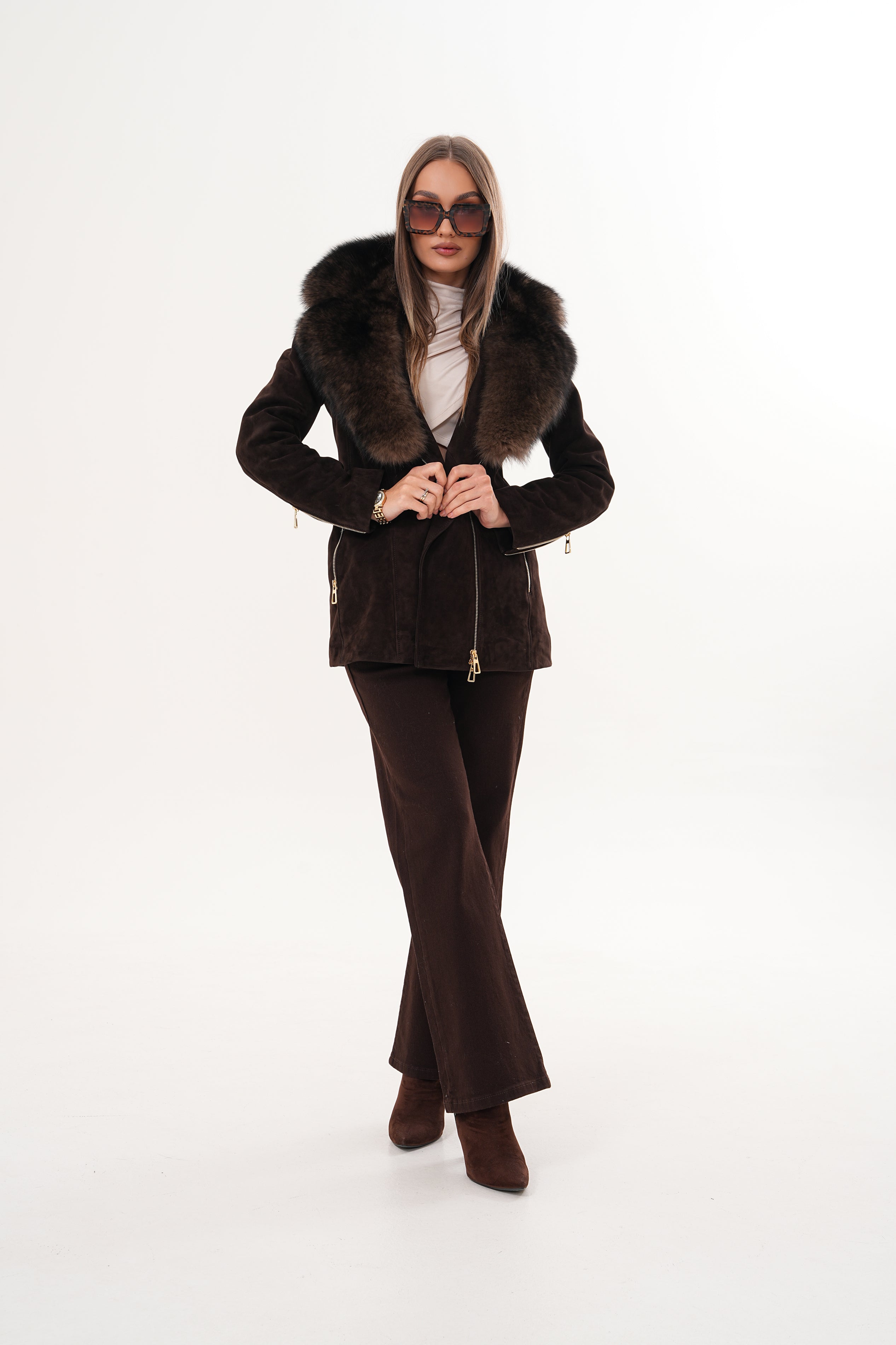 The Alessia Brown Leather Fox Fur Jacket