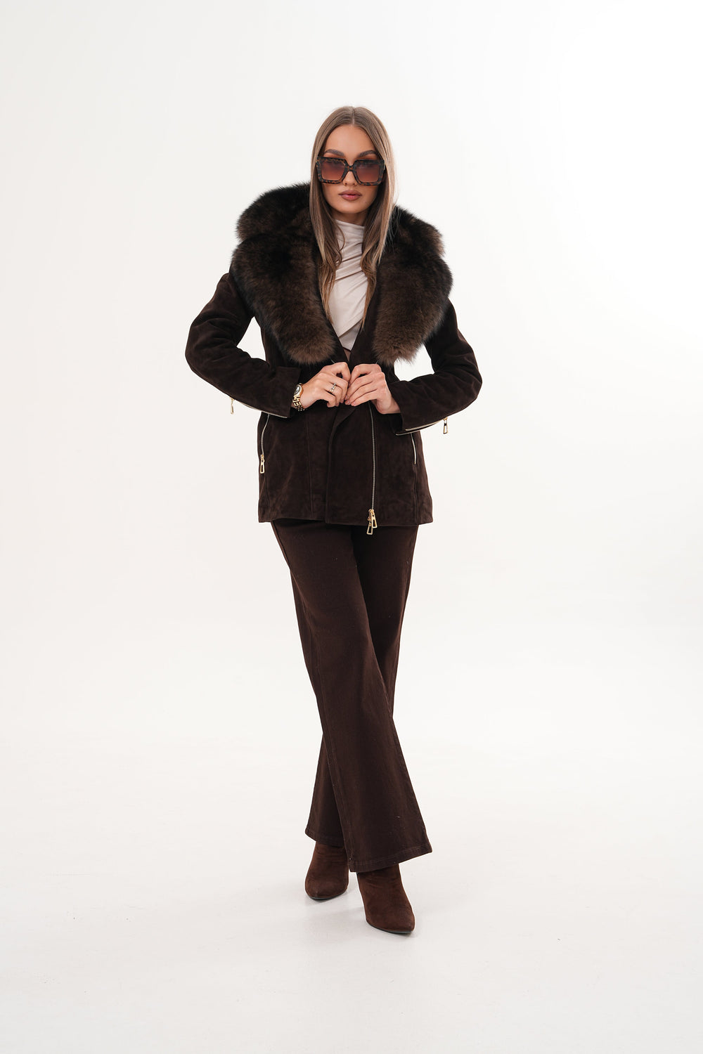 The Alessia Brown Leather Fox Fur Jacket