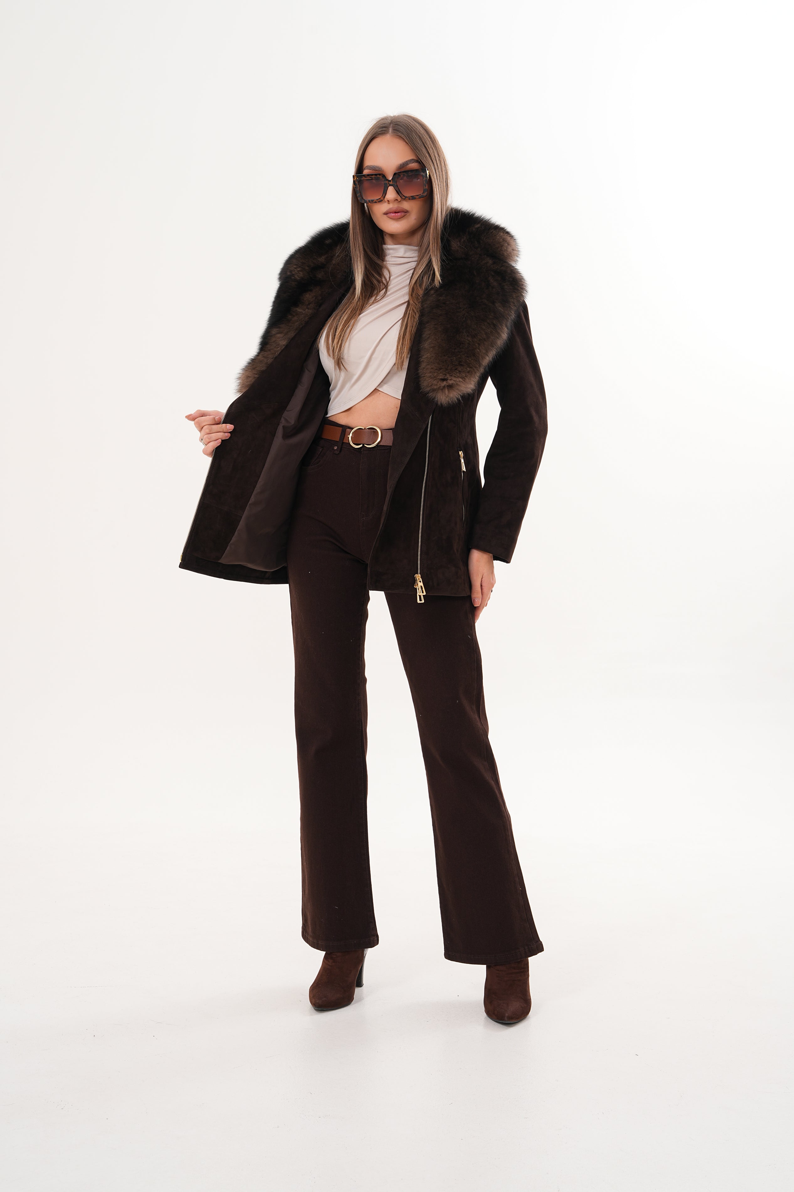 The Alessia Brown Leather Fox Fur Jacket
