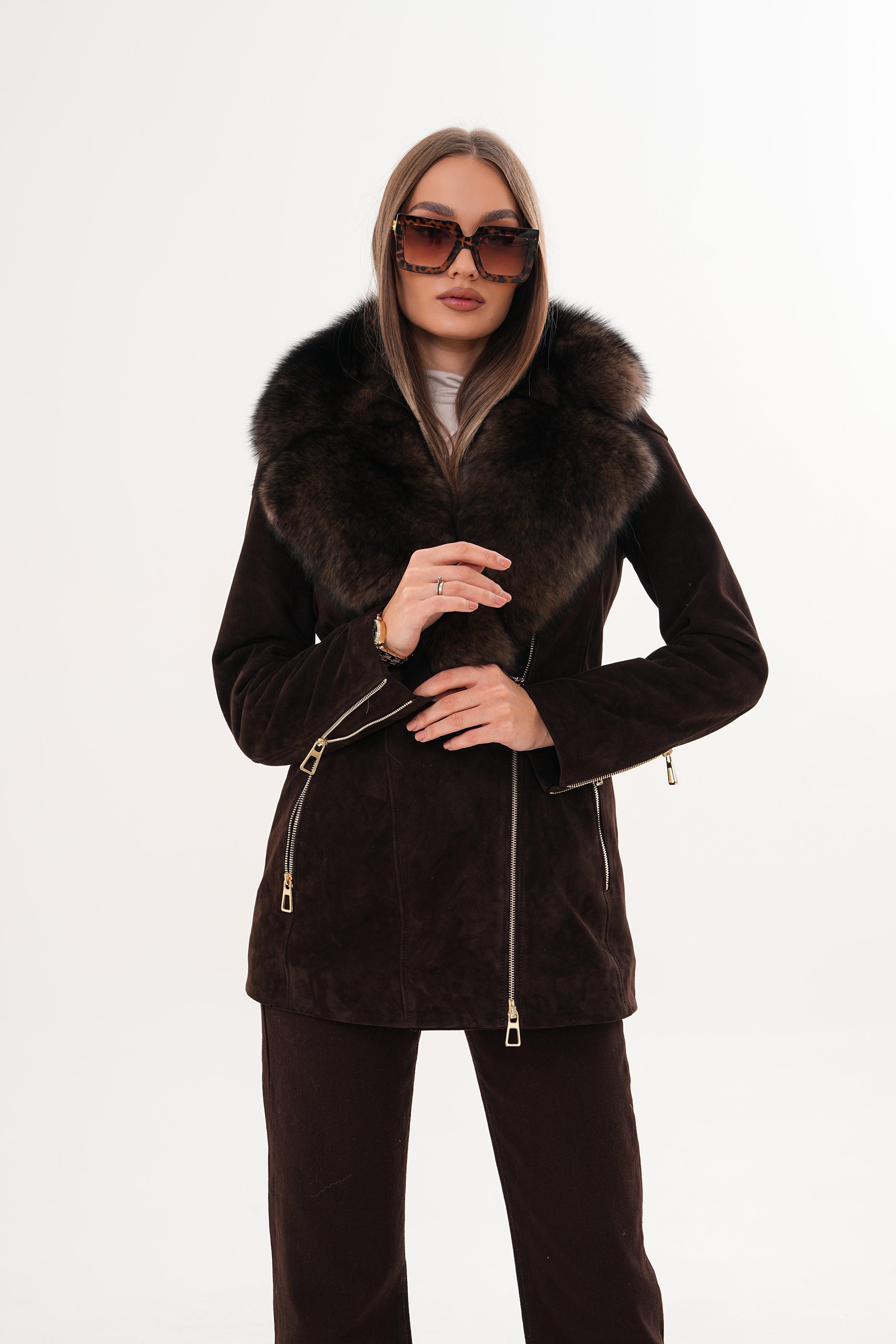 The Alessia Brown Leather Fox Fur Jacket